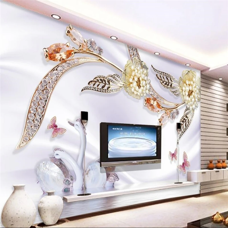 Фотообои beibehang с изображением жемчужных цветов лебедей 3d стереоскопический фон