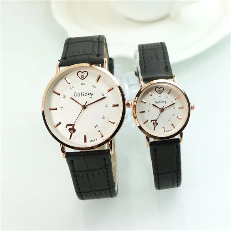 

Top Gogoey Brand Heart Leather Watches Men Women Fashion Casual Quartz Wristwatches Clock Hour 6088-9