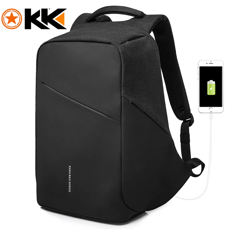 KAKA мужской рюкзак с защитой от кражи USB 15,6, рюкзак для ноутбука, водонепроницаемый деловой модный мужской рюкзак, школьный рюкзак для женщин - Цвет: Black
