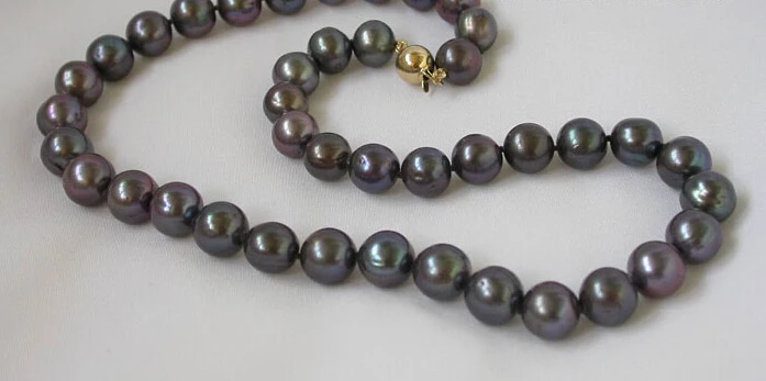 Быстро блестящие! 11 мм круглый черный пресной воды жемчужное ожерелье 14 К (A0322) |