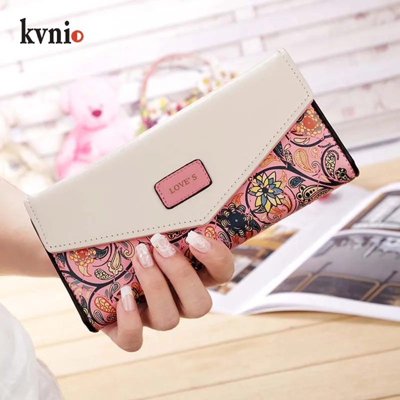 KVNIO, Винтажный Длинный кошелек в цветочек, из кусков, женский клатч, большая вместительность, много слотов для карт, мобильный кошелек, 5 цветов, portfel
