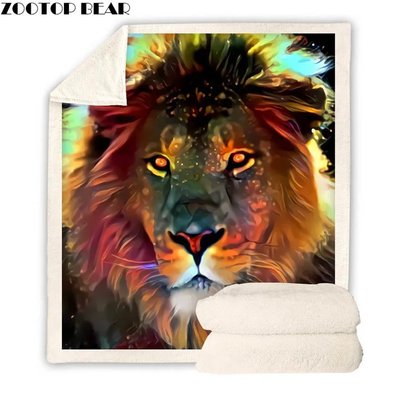 Флисовое одеяло с 3D рисунком льва аниме популярное для путешествий дома офиса