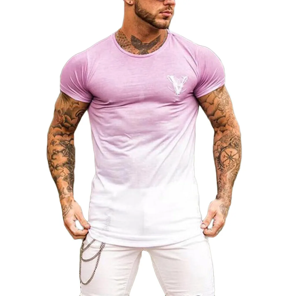 Мужская футболка с круглым воротником эластичная коротким рукавом градиентный