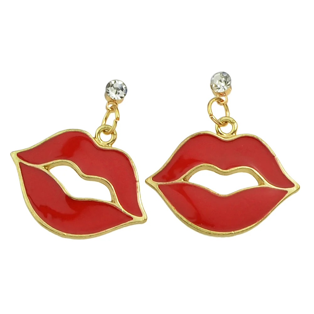 Bohemia Earrings Cute Lovely Jewelry Gold-Color With Big Red Lips Shape Drop For Women Bijoux Accessories | Украшения и