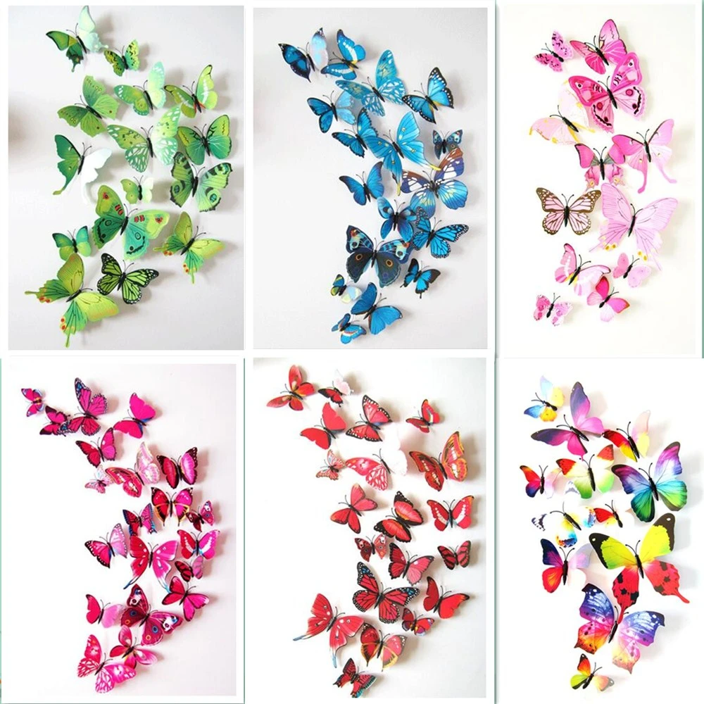 

12pcs/lot 3D Magnet Butterfly PVC Wedding Home Party Decorative DIY Kids Room TV Kitchen Fridge Stickers Decor Craft