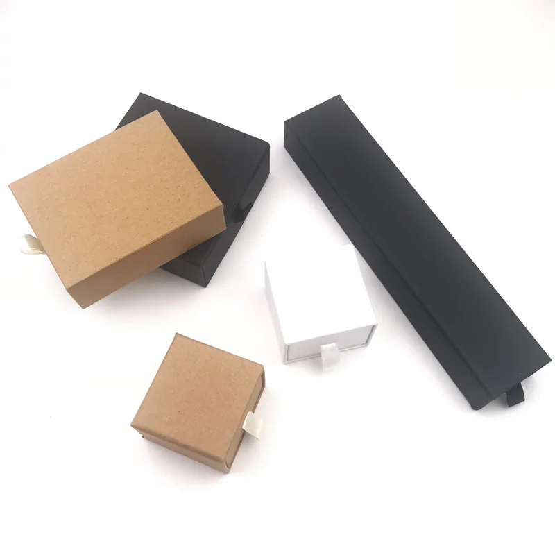 

Black Brown White Paper Jewelry Packaging Box For Bracelet Earring Ring Necklace Gift Box With Sponge Jewelry Boxes Drawer Style