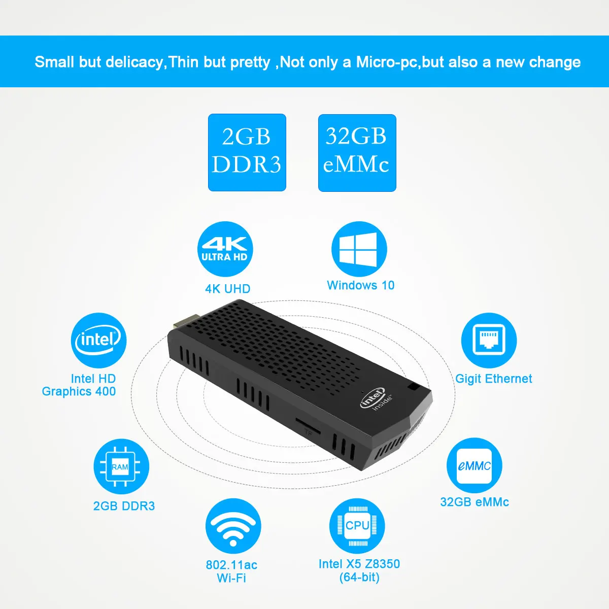 T6 PC Stick мини PC Компьютерная палка Z8350 безвентиляторная Intel Stick Windows 10 Pro 2 ГБ 4 ГБ 32 ГБ 64 Гб 2,4G/5G WiFi BT 4,0 интегрированная 4K