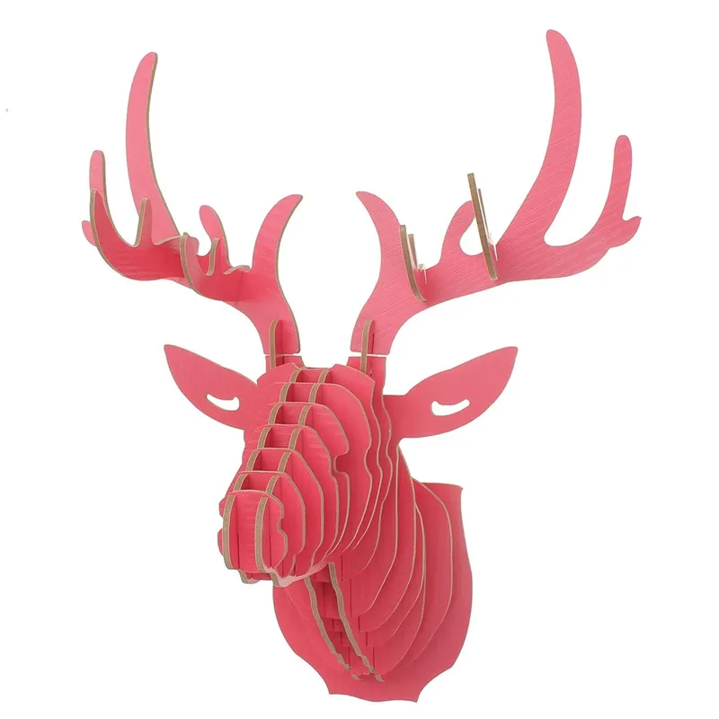 Watermelon red 21x37 см 3D Деревянный Лось голова крюк на стену ремесло DIY модель животного дикой природы для подвесное украшение для дома Искусство ремесло - Цвет: Watermelon red