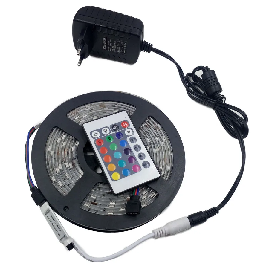5 м 10 м 15 м 20 м SMD 2835 RGB светодиодный светильник гибкая светодиодная лента Диодная лента Водонепроницаемая 220 В 24key контроллер постоянного тока 12 В комплект адаптеров