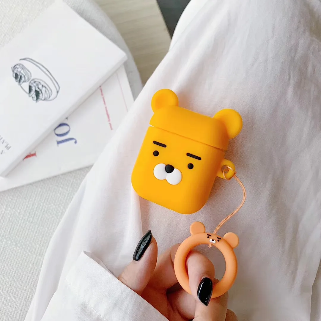 Силиконовый чехол для наушников s для AirPods 2 Чехол 3D Медведь собака милый мультяшный чехол для Apple Air pods чехол для Earpods милый кольцевой ремешок