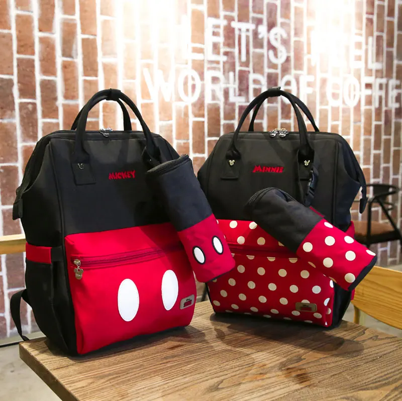 Disney с Микки Маусом и Минни Маус комплект Классический Стиль сумки для подгузников 2 шт./компл. мама Материнство сумка для переноски подгузников большая Ёмкость Детская сумка рюкзак для путешествий