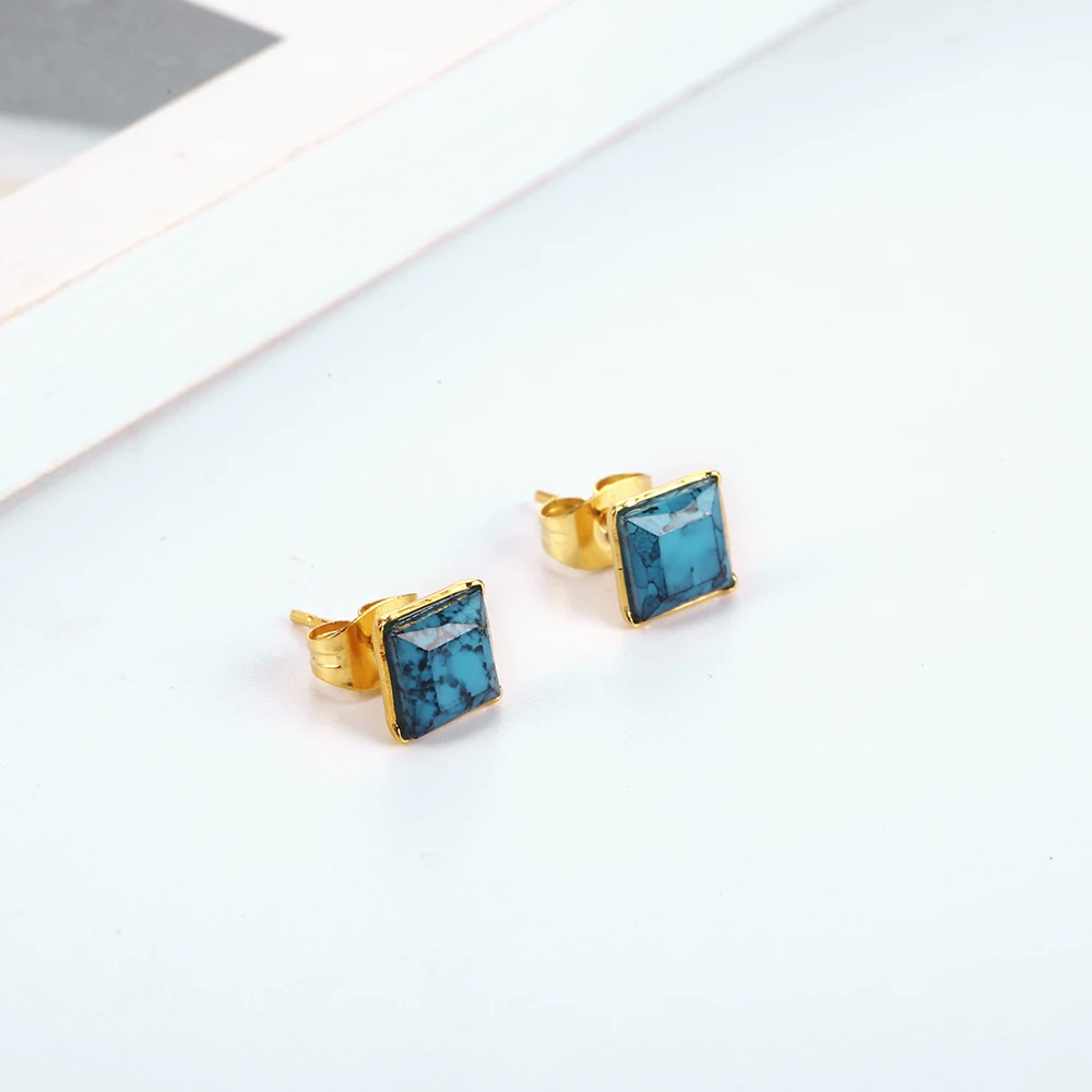 Женские серьги-гвоздики OUFEI из нержавеющей стали с красно-синим камнем ювелирные