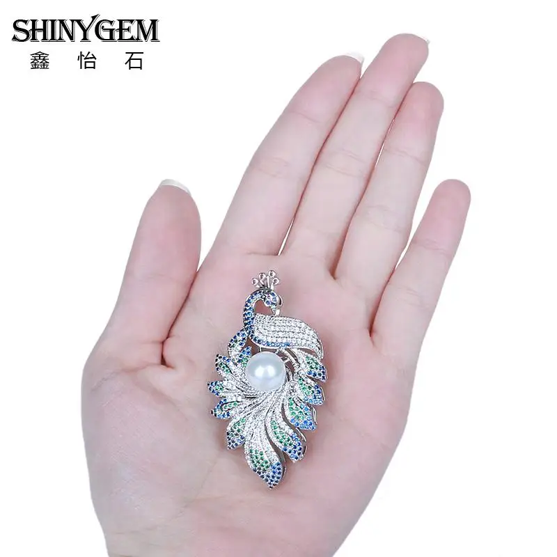 ShinyGem Роскошные Эмаль Павлин Броши элегантный кубический циркон животных Большой