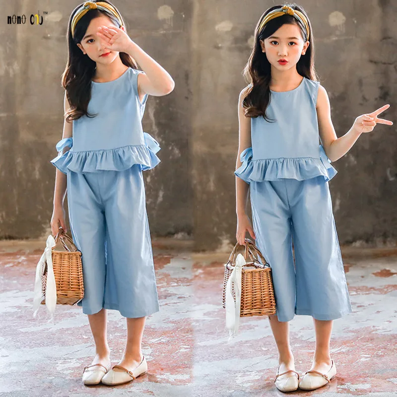 Комплект одежды для девочек-подростков из 2 предметов: Топ и широкие штаны