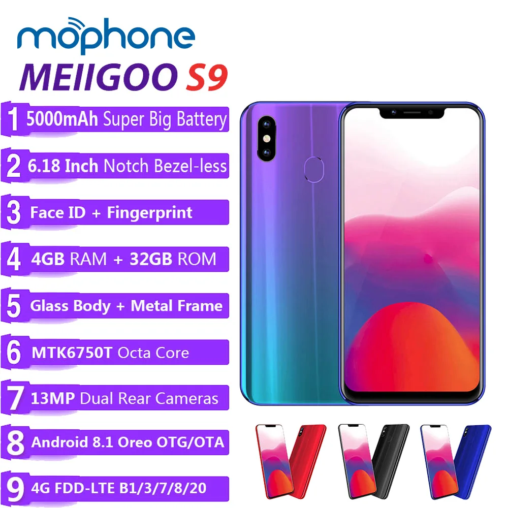 MEIIGOO S9 5000 мАч 6 18 дюймов Восьмиядерный полноэкранный мобильный телефон с функцией