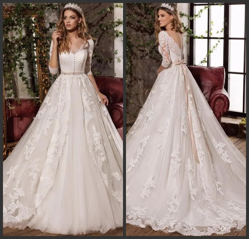 Vestido De Noiva Романтические свадебные платья с кружевной аппликацией А силуэта v