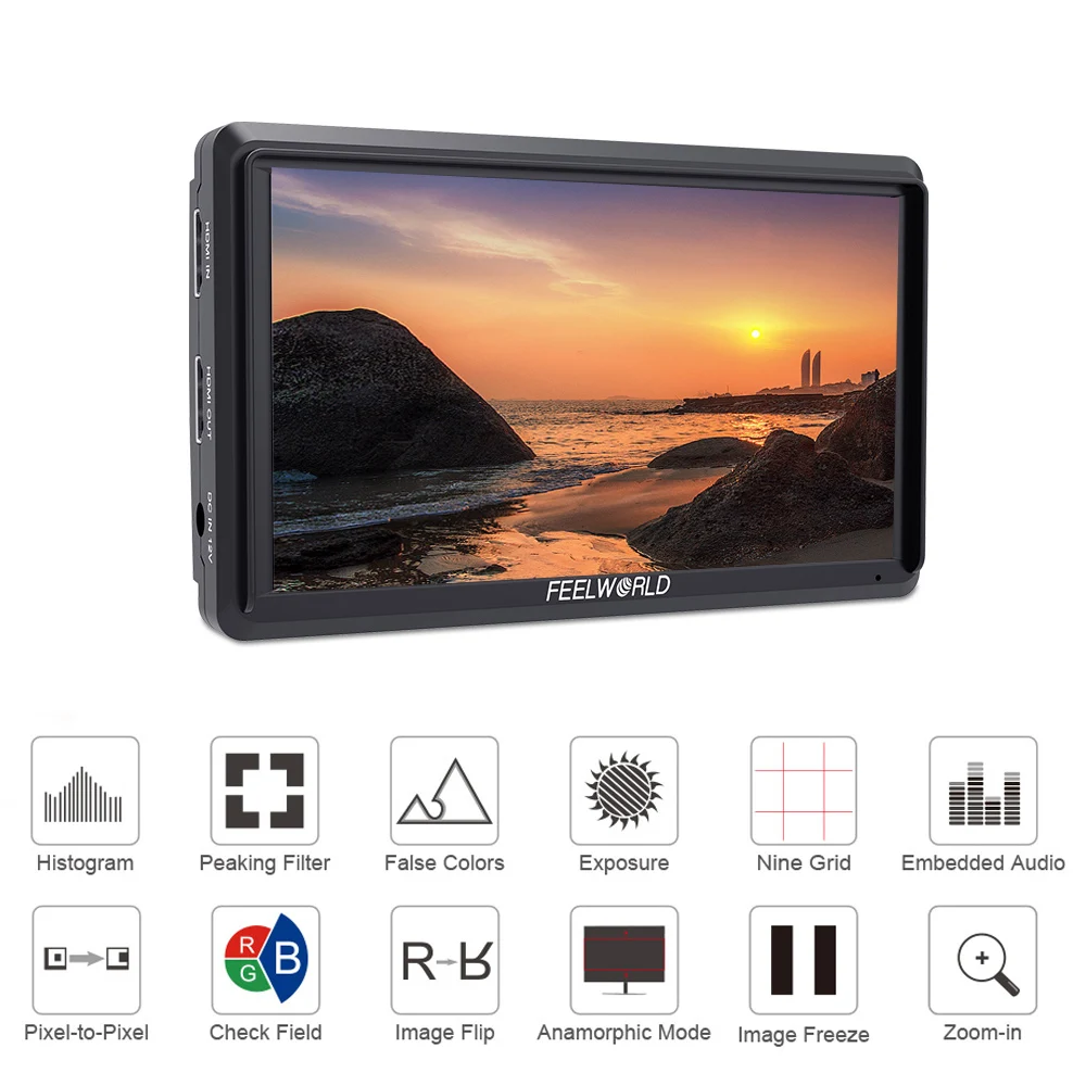 FEELWORLD S55 5 дюймовый небольшой цифровой зеркальной камеры rig 4K HDMI вход Портативный