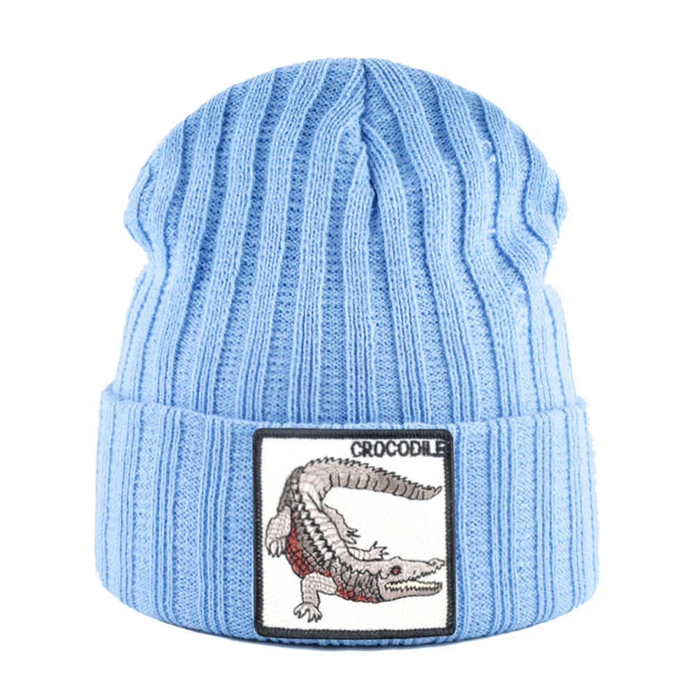 Fashion Skullies Beanies Men Women Knitted Wool Hats With Crocodile Patch Double Layer Knitting Bonnet Cap Unisxe Streetwear Hat