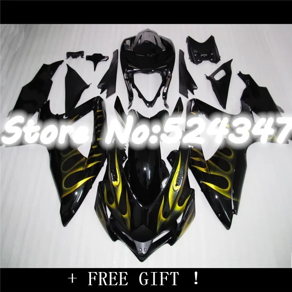 B Инжекционный обтекатель комплект для A K8 GSXR 600 750 2008 2009 2010 Желтый Пламя Черный GSXR600