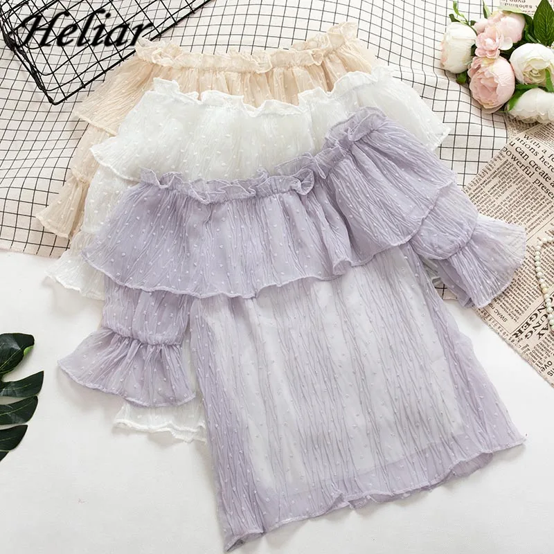 Женская шифоновая блузка с рукавом до локтя оборками | одежда