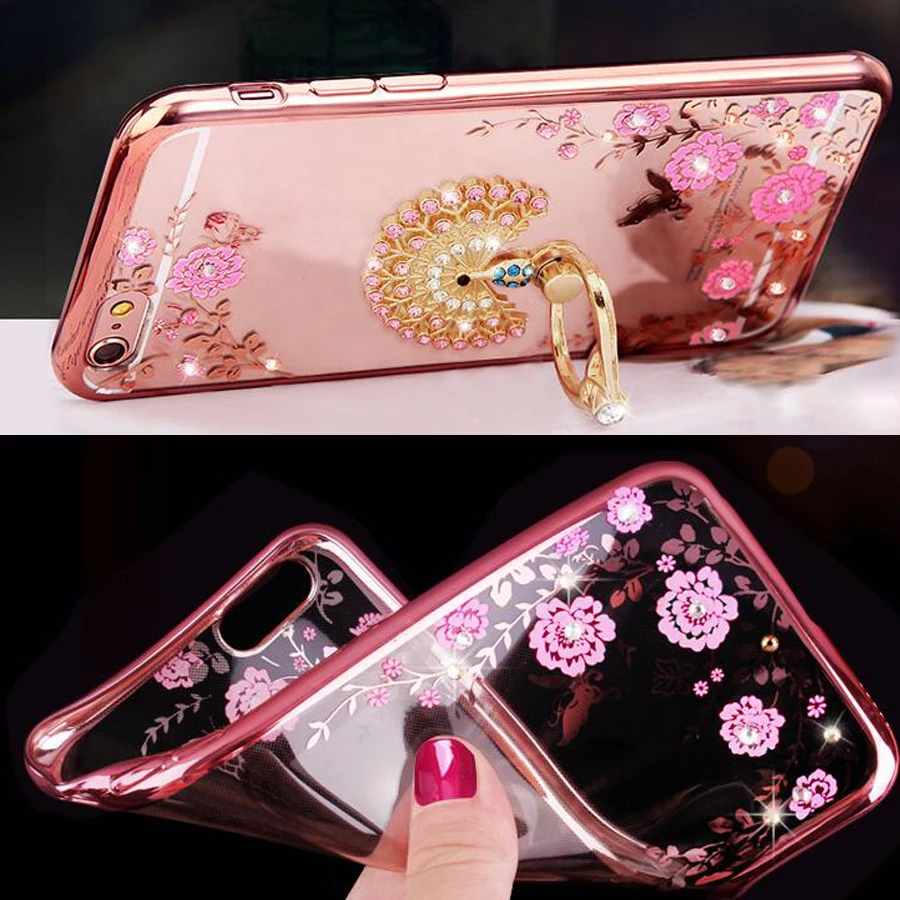 Secret Garden Flowers Rhinestone Phone Case For iPhone XS Max XR X 6 8 7 6s Plus Cute Cartoon Ring Holder Cover | Мобильные телефоны