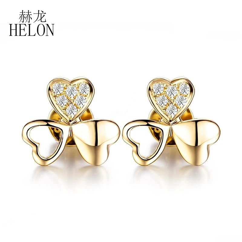HELON распродажа, 18 К, желтое золото, Delacate Clover, прекрасный Рождественский подарок, серьги с натуральным бриллиантом, Женские Ювелирные изделия, серьги