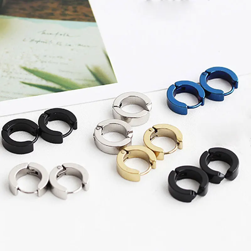 NEW Rock Style Small Hoop Earrings Silver Gold Stainless Steel Earring Unisex Metal Plating Ear Rings Clip Circle | Украшения и