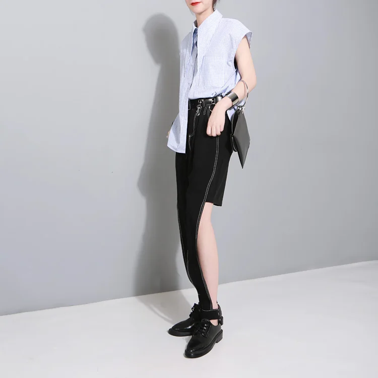 Ifq Лето 2017 г. большой воротник плед рубашка без рукавов Повседневное отложным