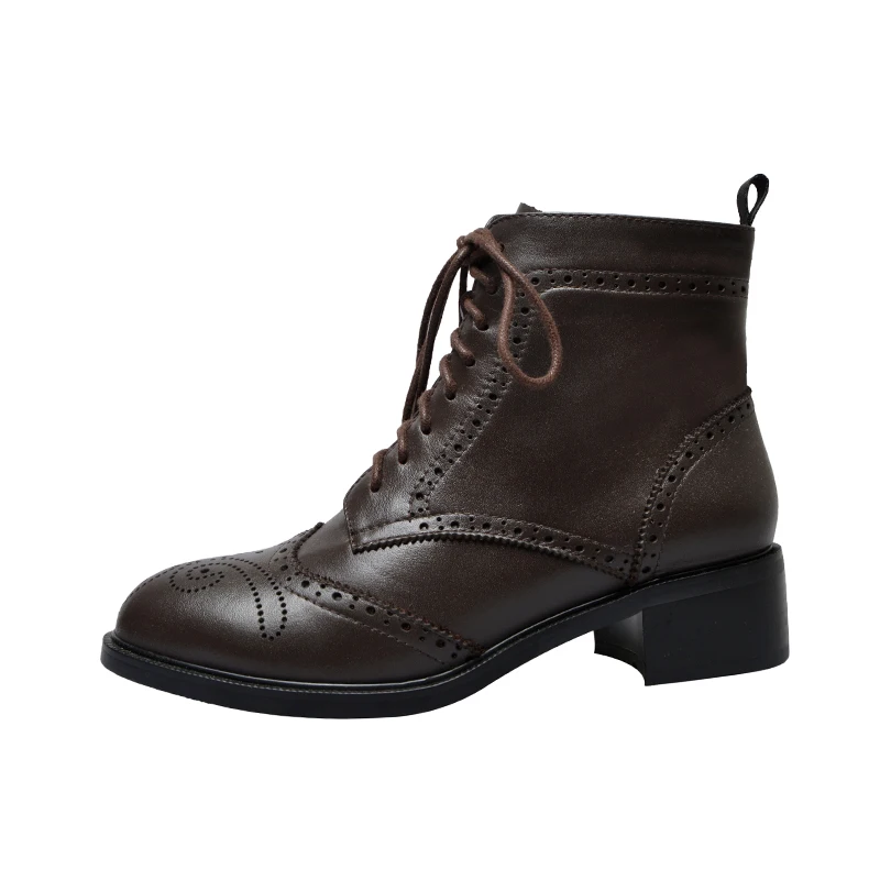 brown 4cm heels Г., ботильоны в британском стиле ретро женские Ботинки martin из натуральной кожи с перфорацией типа «броги» женские ботинки женская повседневная обувь ручной работы - Цвет: brown 4cm heels