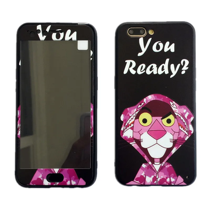 For Oppo r11s back case cute for r9s plus Pink Panther phone cover &amp cartoon tempered glass from film soft edge r15 r11 |