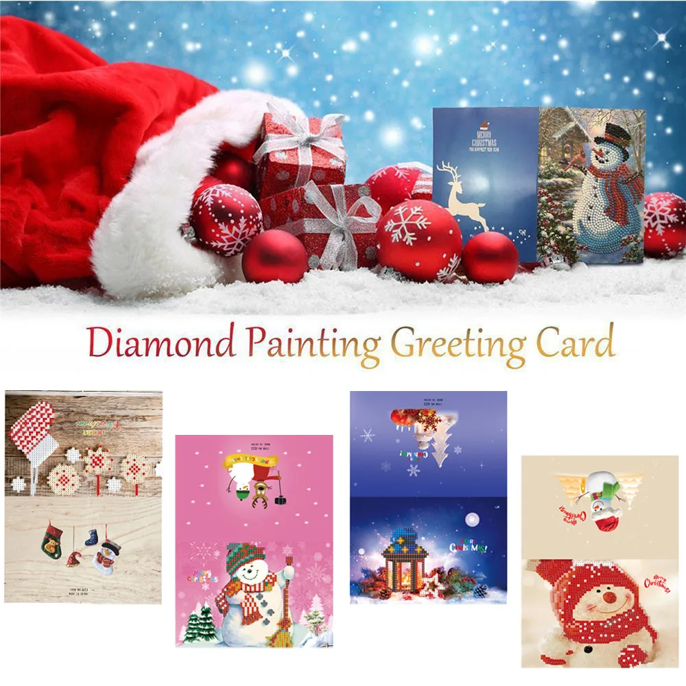 4Pcs Diamond Embroidery card Christmas day Greeting Cards With Envelope Laser Cut Post Card for family and friend celebrate | Дом и сад