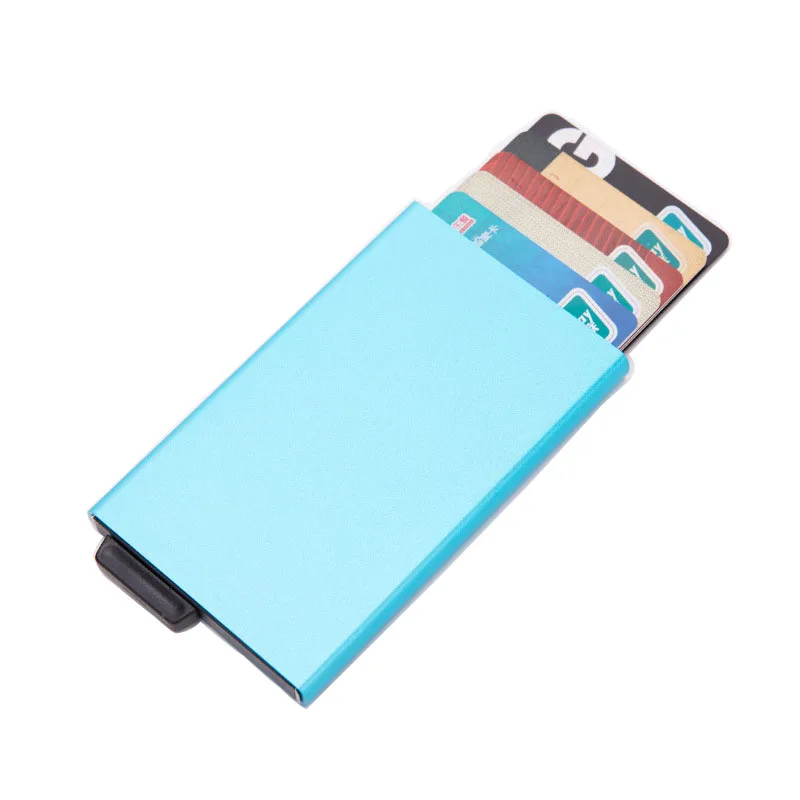 Blue Rfid алюминиевый держатель для карт, автоматический всплывающий бизнес-держатель для карт, мужской Металлический футляр для кредитных карт, ID карт, кошелек - Цвет: Blue