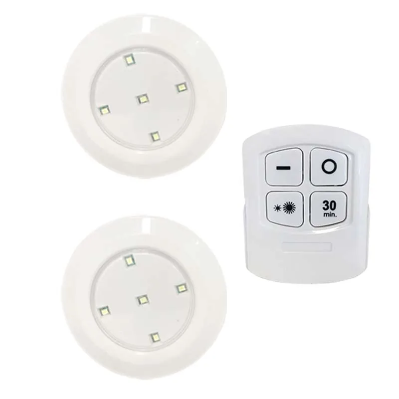 1Remote 2 Lamp Ультра-яркие светодиодные шайбы на батарейках под шкафом освещение фонарик для шкафа шкаф лестница Прихожая Ночная лампа - Цвет: 1Remote 2 Lamp