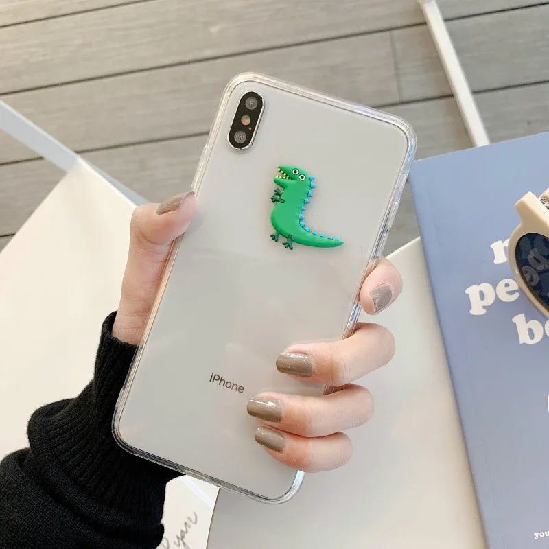 Прозрачный с милым динозавром и чехол для iPhone X XS Max XR Мягкий ТПУ 7 8 6 6s плюс Чехол
