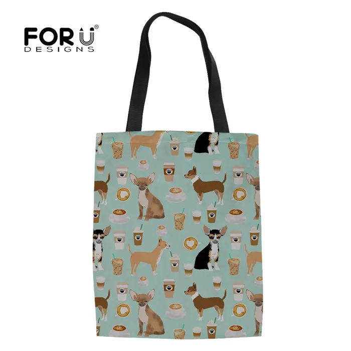 Y4105Z22 FORUDESIGNS/Симпатичные Чихуахуа печати для женщин Холст Tote хозяйственная сумка складная продуктовые многоразовые тканевые сумки для девочек модные сумки - Цвет: Y4105Z22