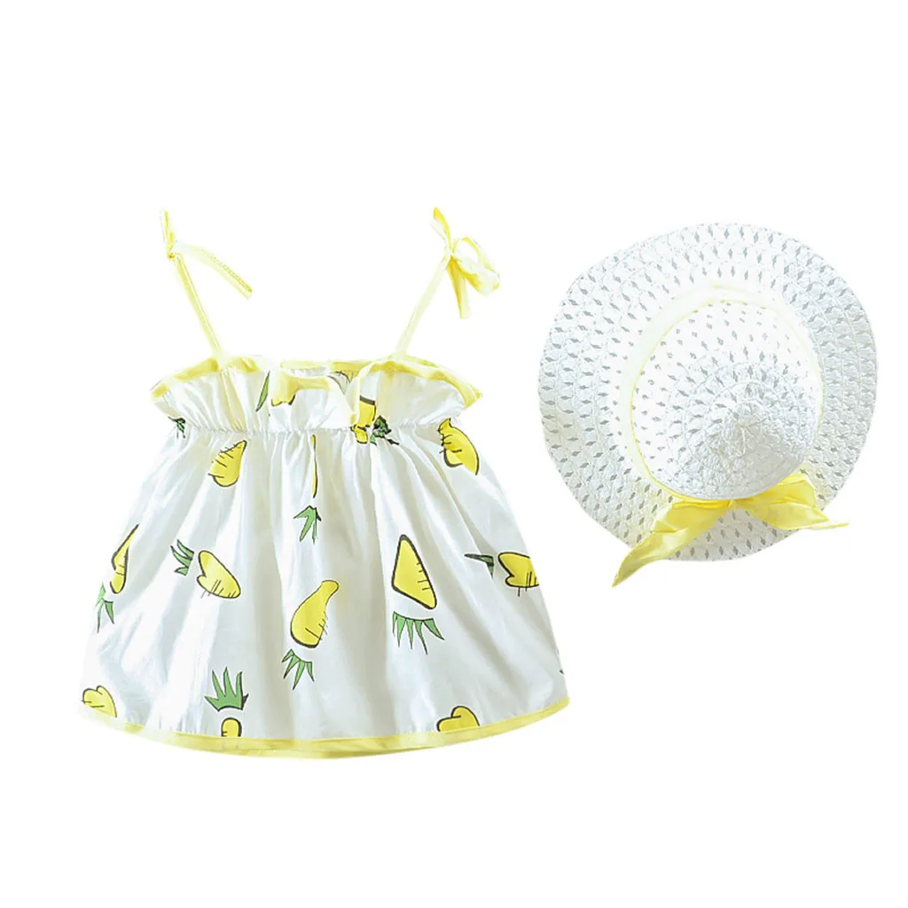 vestidos Girls Dress Kids Dresses For Toddler Kid Baby Girl Carrot Printed Casual Princess Hat Set Clothing | Детская одежда и