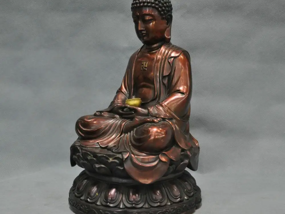 13 &quotКитай Тибет Бронзовый Будда Шакьямуни Чаша Провести Сидящая Статуя | Дом и