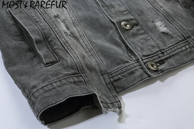 Vintage Ripped Hole Denim Jacket Men Hip Hop Casual Distressed Demin Jeans Jackets Male |