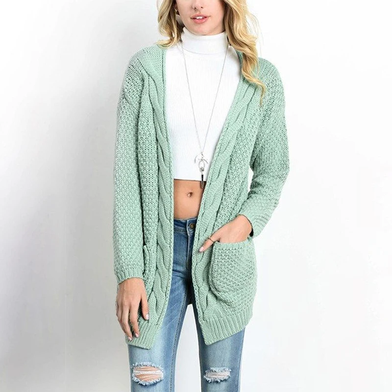 Зимнее пальто повседневный длинный вязаный кардиган Осенний корейский женский