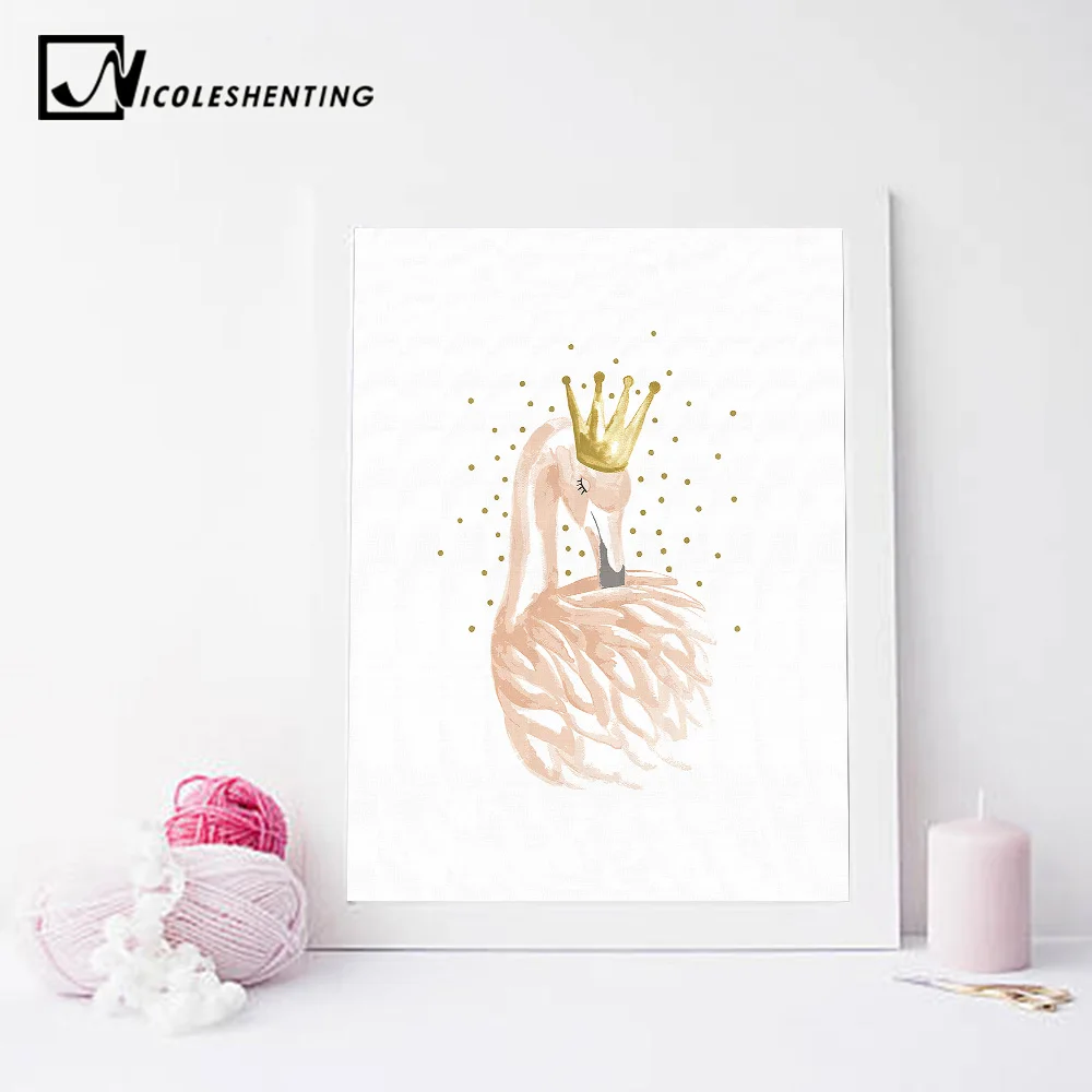 Питомник девушка Спальня украшения Фламинго Перо стены Книги по искусству Холст