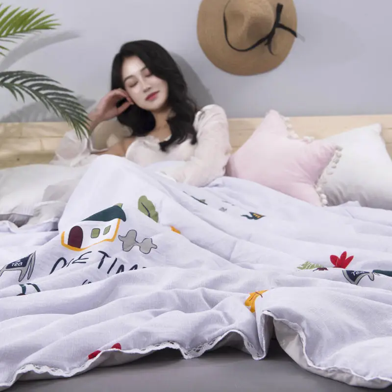 Leaf Pattern Soft Skin-friendly Summer Duvet Washed Cotton Thin Quilt Children Adults Duvet Pillowcase Wholesale(200x230cm - Цвет: 14