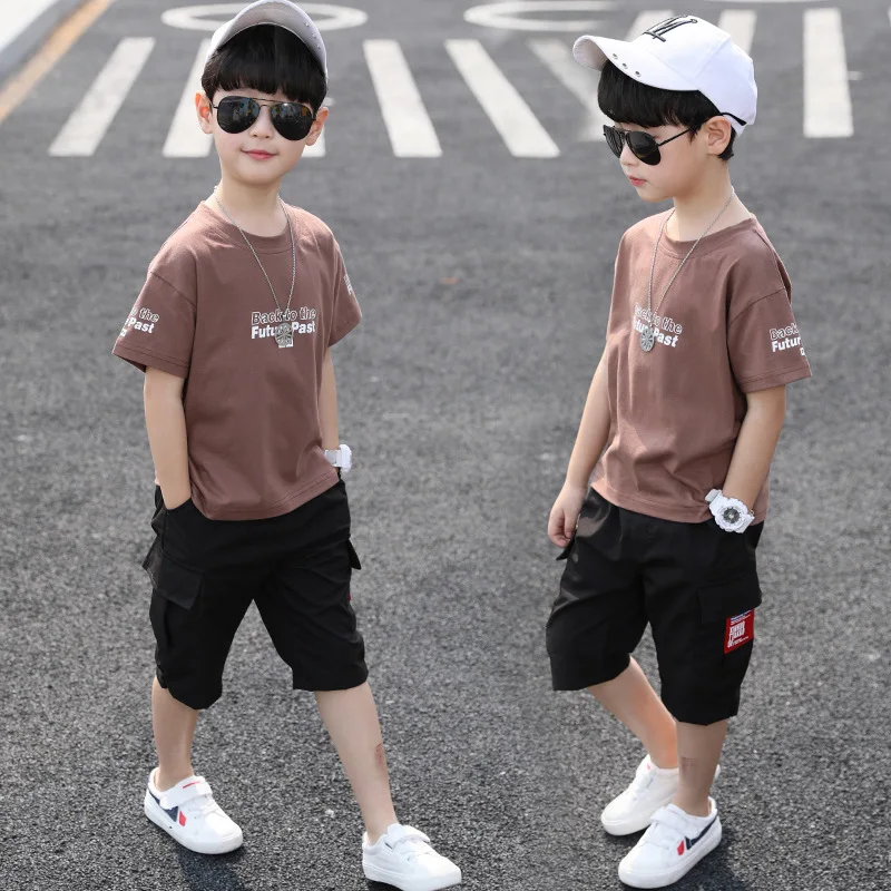 Boys Summer Suit Children New Letter Printing Short Sleeved T Shirt +pant Two Piece Sports Leisure Sets |