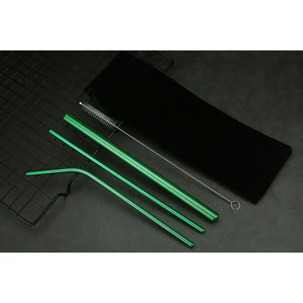 GN 5pcs Drinking Straw Stainless Steel Metal Straw with 1 Cleaner Brush Drinkware Accessories For Drinks Milk Tea Coffee - Color: GN
