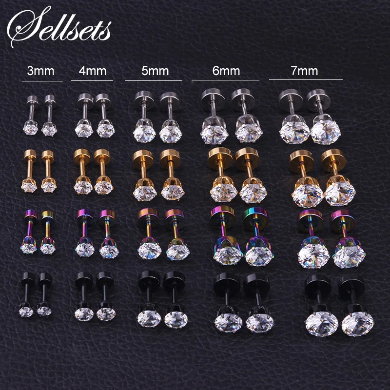 Серьги гвоздики Sellsets из нержавеющей стали с фианитом серьги туннели для пирсинга