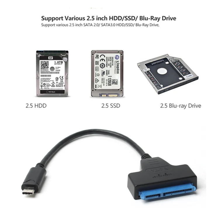 Ult-лучший SATA к usb type-C кабель USB-C к SATA 22Pin жесткий диск кабели для диска конвертер для 2," HDD/SSD 20 см