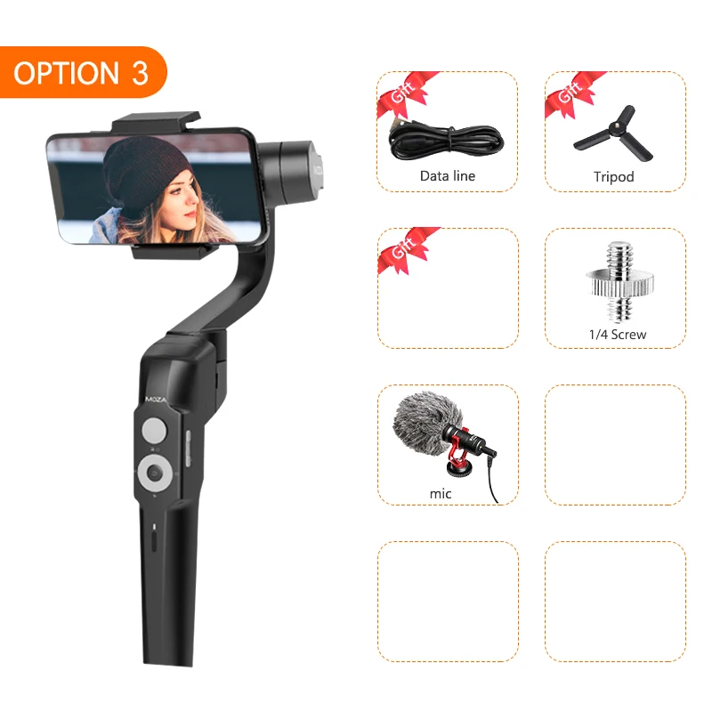 plus mic and screw MOZA MINI S 3-осевой Карманный складной карданный стабилизатор для huawei P20 iPhone X 8 плюс 8 VS MINI MI Zhiyun Smooth 4 Vimble 2 - Цвет: plus mic and screw