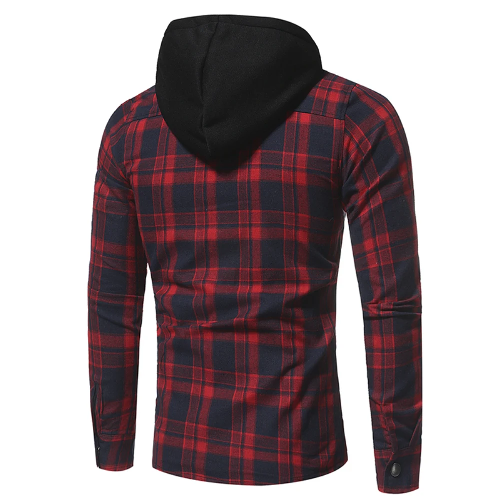 Lumberjack Check Jack рубашка модная клетчатая с капюшоном с двумя карманами с длинным рукавом мужская повседневная приталенная рубашка Топ