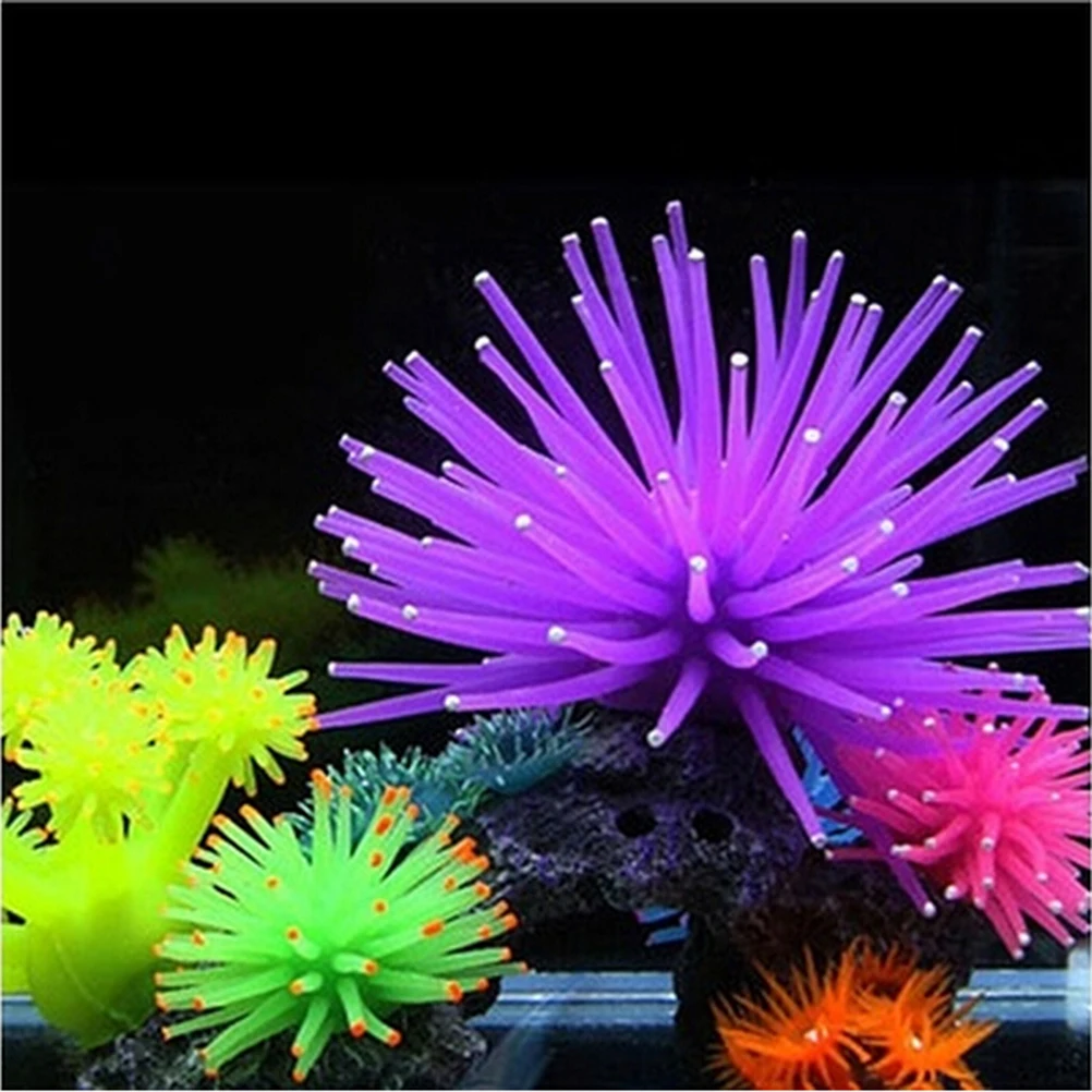 Aquarium Decoration Fish Tank Ornament Luminous Imitated Sea Anemone Simulated Sea Urchin Coral Furnishing Articles