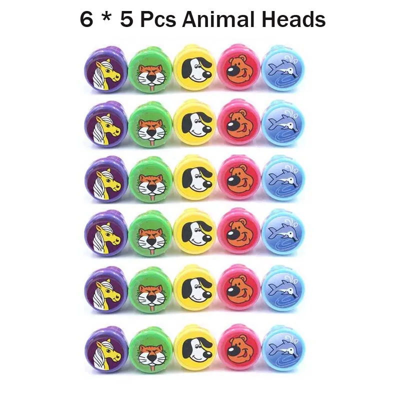 6 x 5 Animal Heads 30 шт. мини-мультфильм игрушка штамп дети день рождения подарок детский душ девочка мальчик вечерние сувениры наполнители для пиньяты школьные награды - Цвет: 6 x 5 Animal Heads