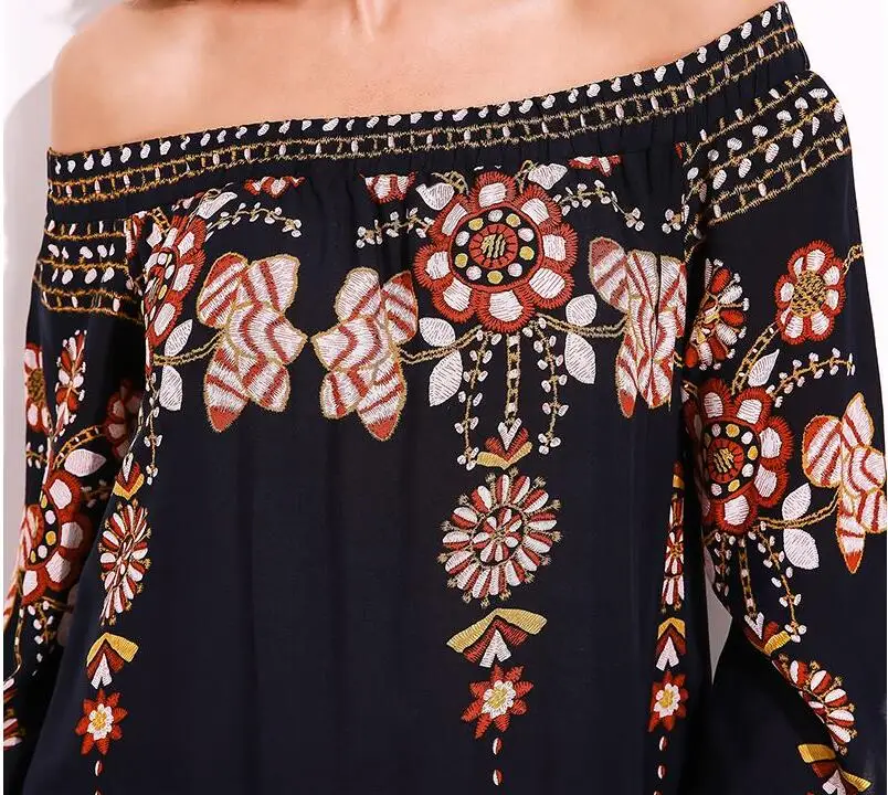 Boho Women Long Dress Elegant Vintage Flower Print Sexy Shift Tie Sleeve Bardot Off Shoulder Casual Party Maxi | Женская одежда